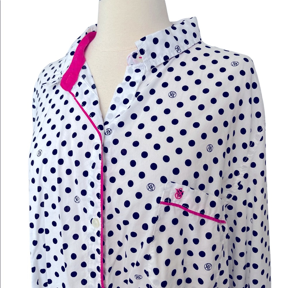 Victoria Secret Polka Dot PJ Button Down Shirt Size XL - Picture 3 of 4